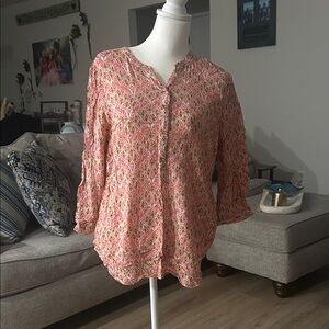 Grand & Greene Pink and White Patterned Blouse